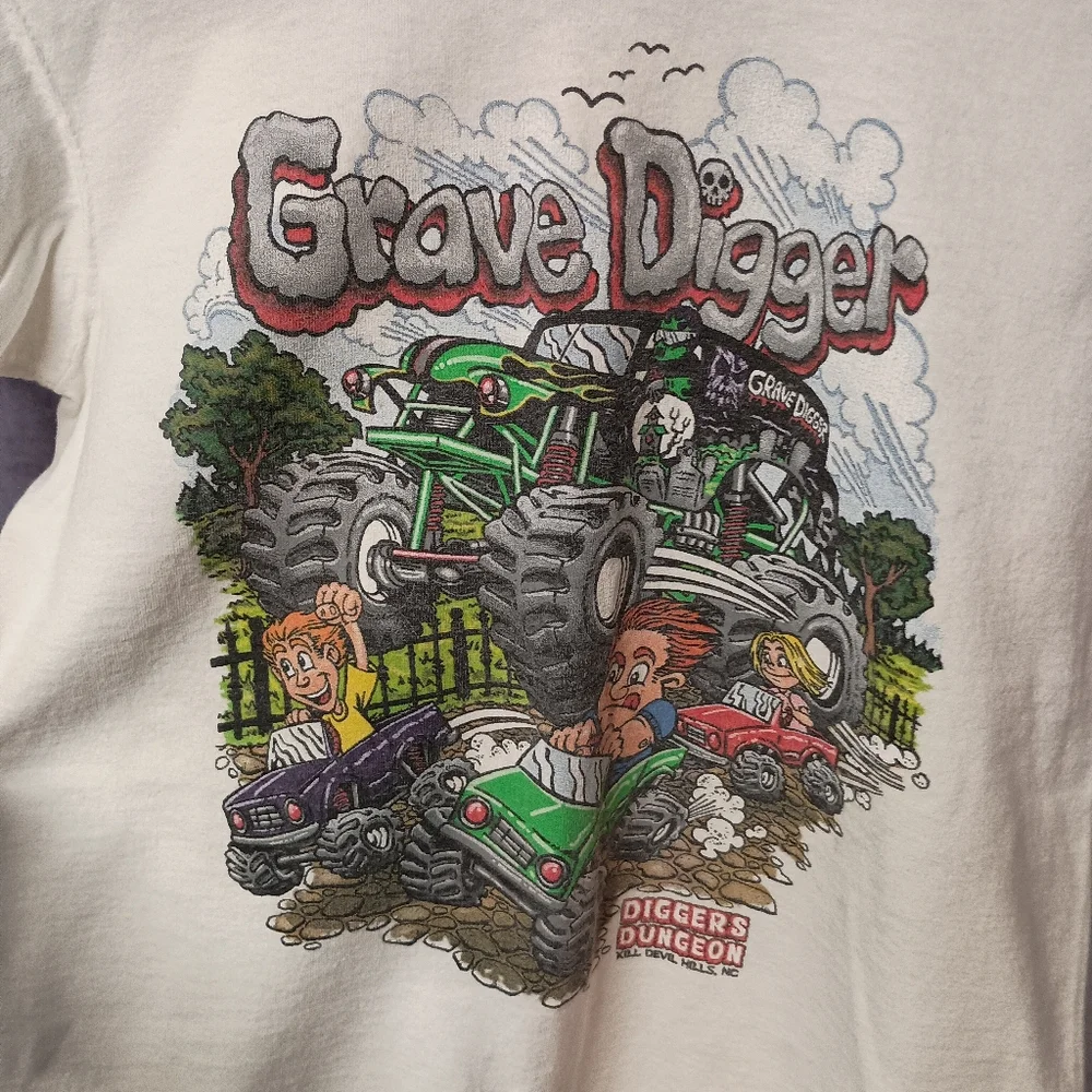 Vintage Signed Dennis Anderson Grave Digger Graphic Kids Tee‎